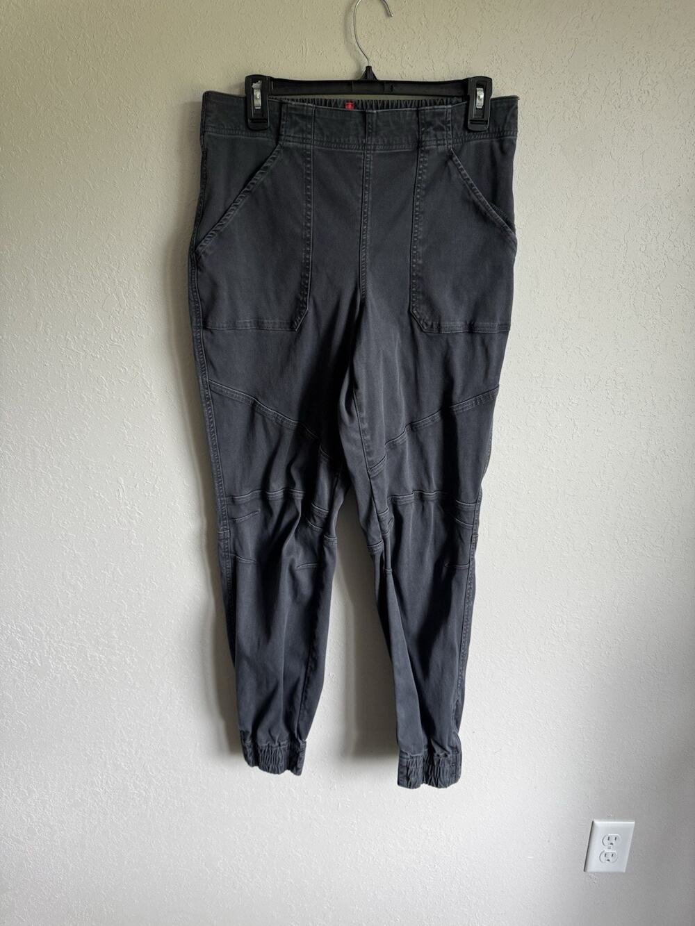 Spanx Washed Black Gray Stretch Twill Cargo Jogger Pant Womens XL
